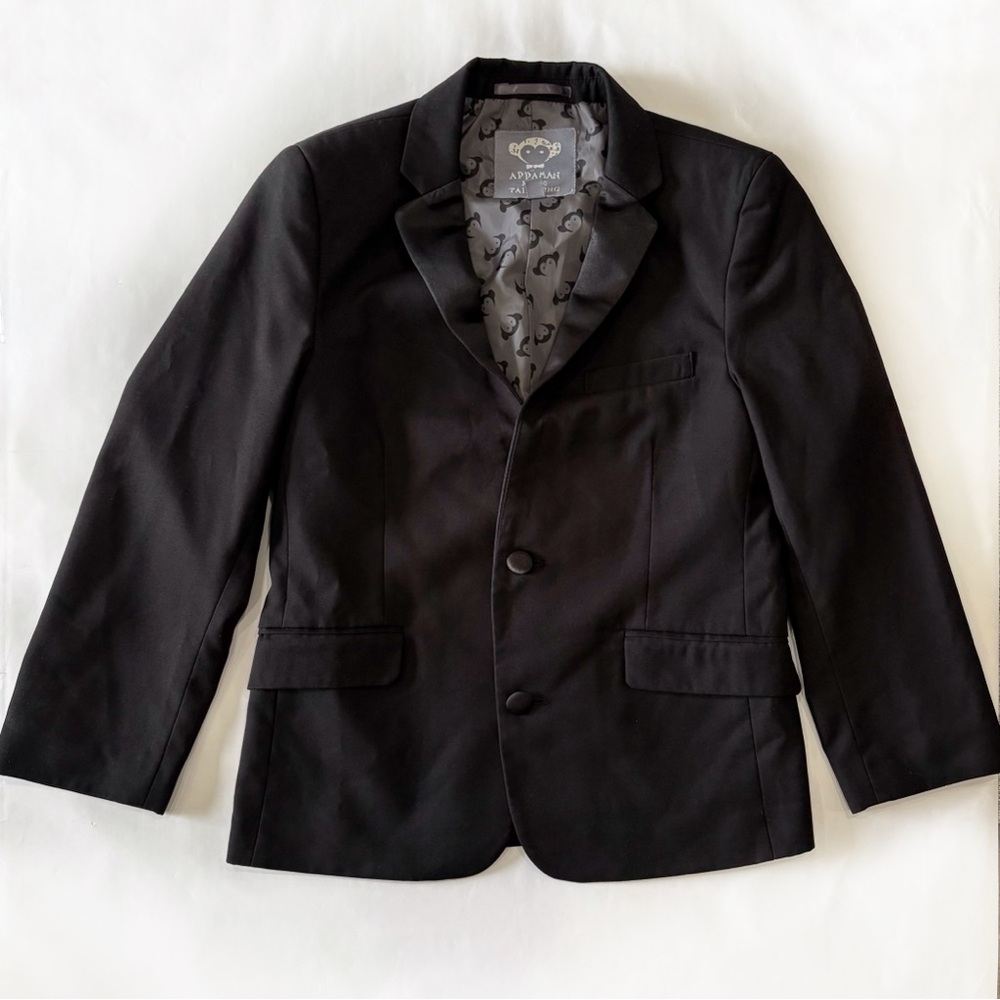 Appaman Boys Suit Size 10 Black Satin Trim Blazer Pants Formal Preppy Free Tie - Picture 2 of 13